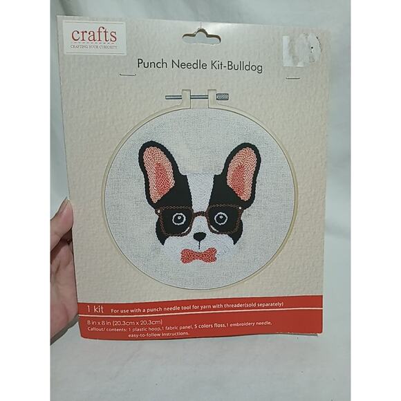 NEW Sealed Boston Terrier / French Bulldog Punch Needle Kit 8" x 8" - Picture 1 of 7